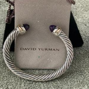 David Yurman Amethyst Sterling Silver & 14K Gold Cable Cuff Bangle Bracelet